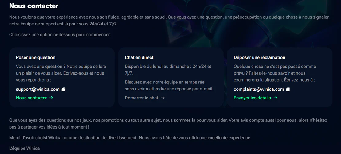 winica casino soutien